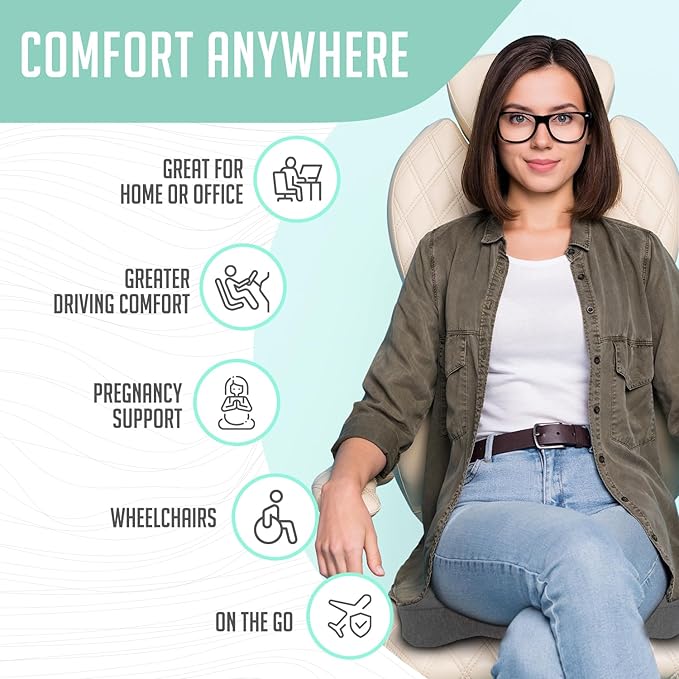 Tailbone Pain Relief Cushion - Premium Foldable Travel Tailbone Seat Cushion - for Relief of Lower Back, Sciatic, Butt and Tailbone Pain - Perfect for Home, Office & Driving