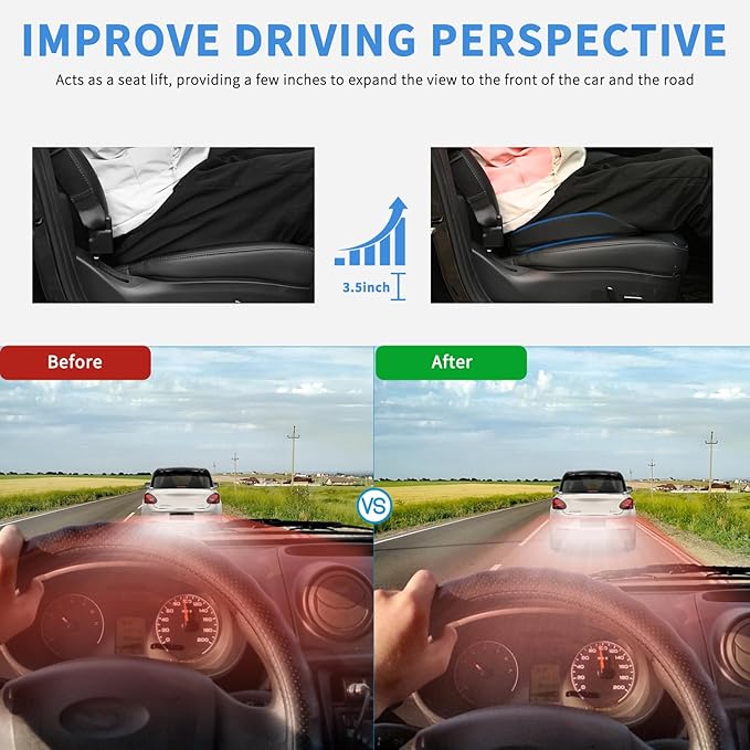 Nilight Car Seat Cushion Black Mesh Memory Foam Wedge Breathable Comfortable for Daily Driving Working Sciatica and Tailbone Pain Relief Improves Drive Visibility