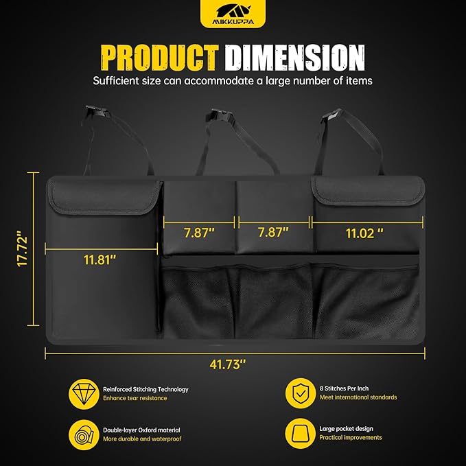 MIKKUPPA Trunk Organizer for SUV - 42"*18" Large Hanging Backseat Trunk Storage for Subaru Crosstrek Forester Outback, Jeep Wrangler Grand Cherokee Compass, Ford Bronco Escape Explorer Edge, Toyota