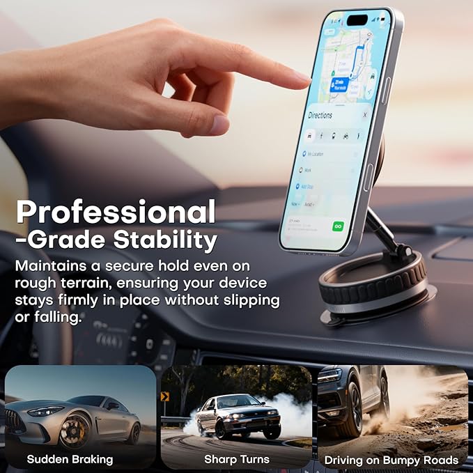 Vacuum Magnetic Phone Holders for Your Car[120+ LB Strongest Suction & 2800gf Strongest Magnetic], 360° Adjustable Suction Cup Phone Mount for Magsafe, Car Mount for iPhone 17/16/15 Pro Max & Android