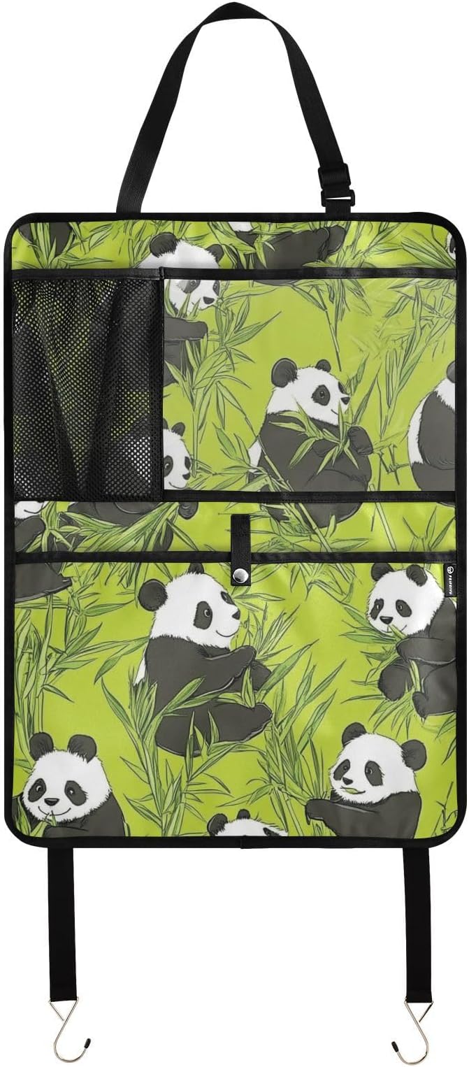 Green Panda and Bamboo 2 Pack Backseat Car Organizer with Storage Pockets Seat Back Organizers for Kids Kick Mats Backseat Protector Automotive