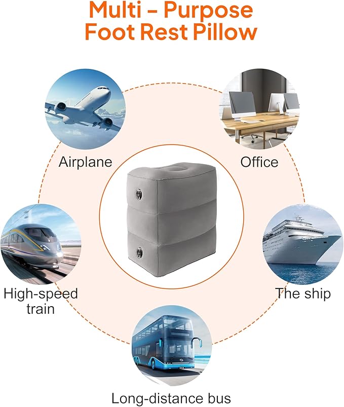 Sunany Inflatable Foot Rest Pillow for Travel, Kids/Adults Airplane Travel Pillow-Adjustable Height Cushions,for Kids to Sleep While Traveling,Suitable for Office, Home and Any Travell (1 Pack)