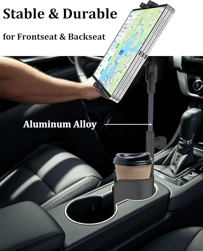 3 in 1 Car Tablet Cup Holder, Car Cup Tablet Mount for Car/Truck, Car Travel Essentials, Compatible with iPad Pro Air Mini, Fire HD, iPhone 16, Galaxy S24 Z Fold 5 or Other 4.7-12.9" Devices