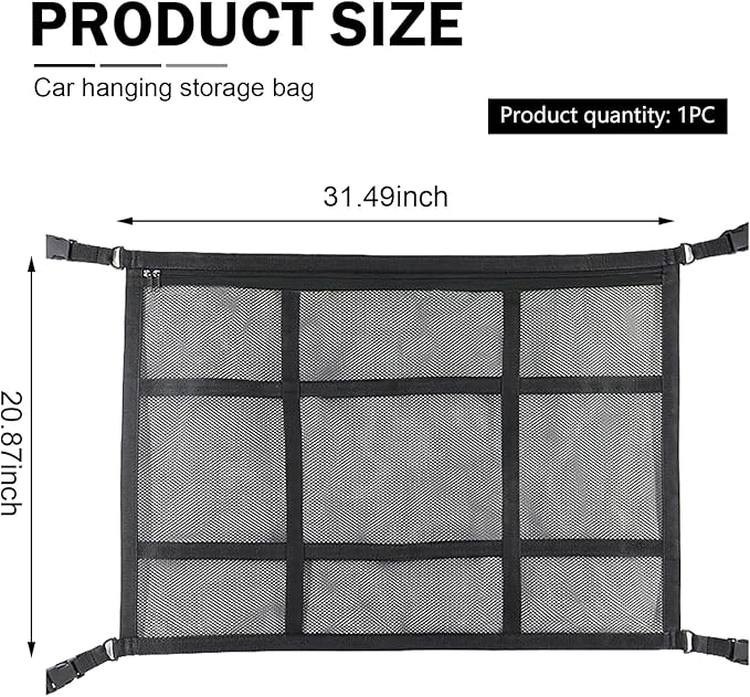 Upgrade Car Ceiling Cargo Net Pocket, 31.5" x 20.87" Strong Load Car Roof Storage Organizer, Double-Layer Mesh Camping Overlanding Gear Must Haves Cargo Net, Universal Road Trip Accessories