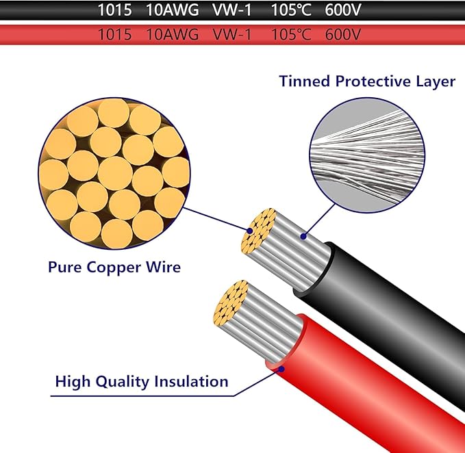 10AWG 2FT Charger Cable, SAE to O Ring Terminal Quick Disconnect Harness, 2 Pin SAE Connectors Extension Cables Cord with 15& 20A Fuse for Car, Motorcycle, Solar Panel