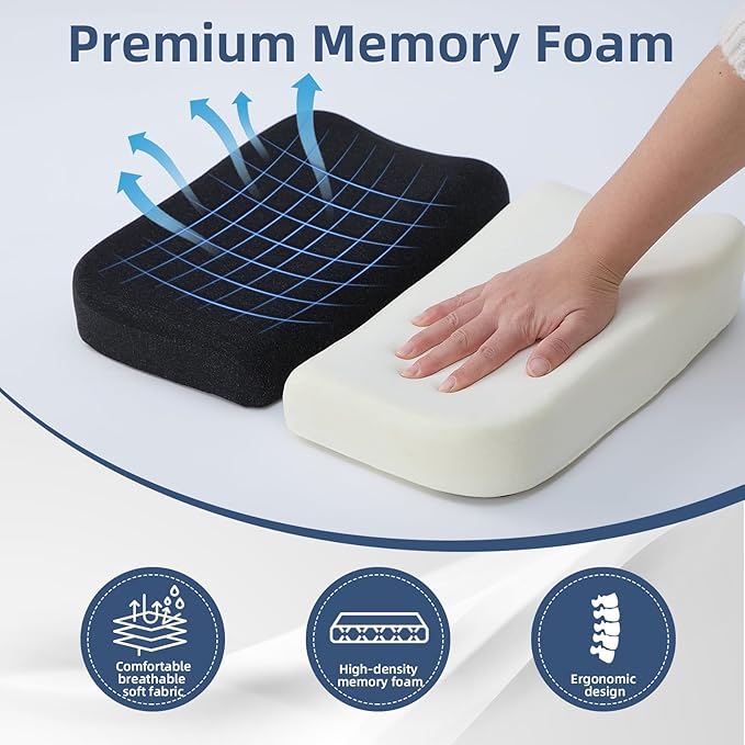 Adjustable Seat Cushion, Memory Foam Seat Cushion for Office Chair, Car Seat Cushion, Foldable Travel Cushion for Tailbone Pain, Sciatica Pain Relief, Lifting Cushion for Sitting, Resting, Traveling