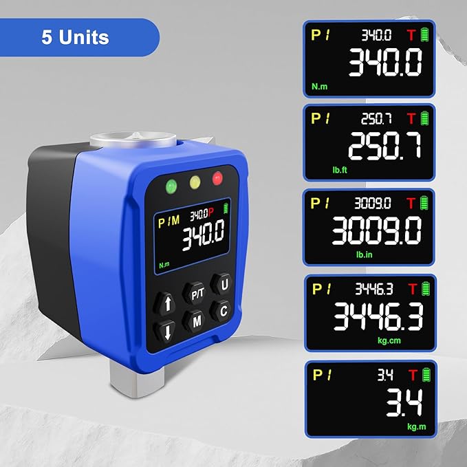 1/2" Drive Digital Torque Wrench Adapter- 12.5-250.7 Ft-lb / 17-340 Nm, Digital Torque Adapter ±2% Accuracy, Colour LCD Display, 1/4” & 3/8” Adapters for Car & Motorcycle Maintenance