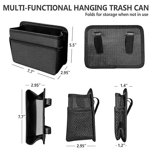 Mini Car Trash Can, Hanging Car Trash Bin Foldable Garbage Organizer for Vehicle Essentials