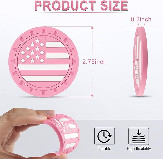 JUSTTOP Car Cup Holder Coaster,American Flag Non-Slip Insert Car Cup Coaster,Car Accessories Interior for Women and Man,4 Pack Pink