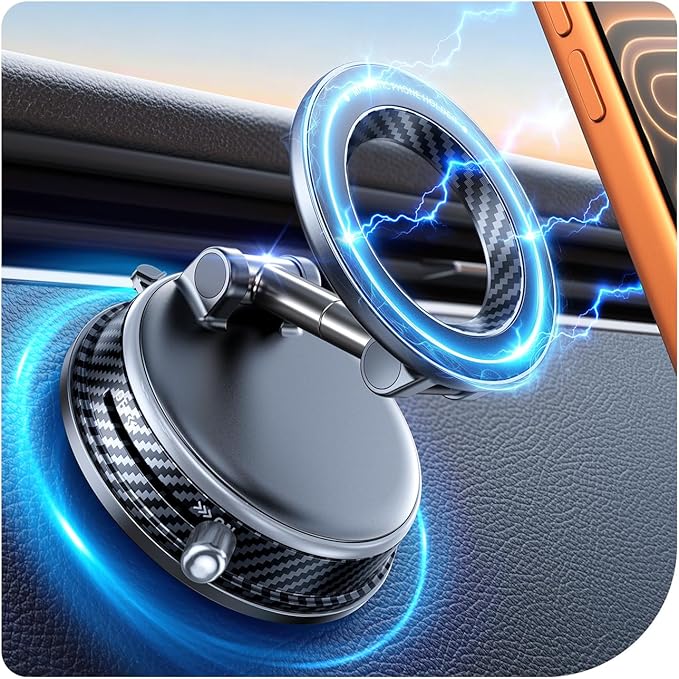 Car Phone Holder for Magsafe Car Mount [108+LBS Strongest Suction & 3000gf Magnetic] Vacuum Magnetic Phone Holders for Your Car 360° Adjustable Carbon Fiber Car Phone Mount for iPhone & Android Grey