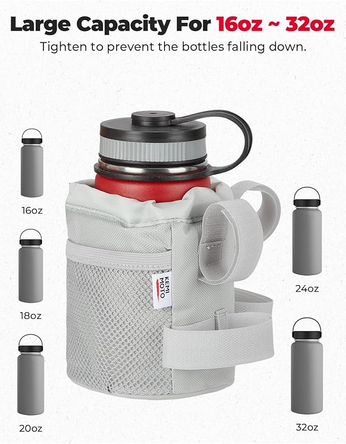 KEMIMOTO Bicycle Cup Holder with Mesh Pockets Phone Bag, Compatible with Road Bike MTB E-Bike Scooter Wheelchair (Gray)