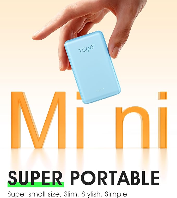 TG90° Portable Charger Built-in AC Wall Plug and Cables, Slim Fast Charging Power Bank 5000mAh, Pocket Size USB C External Battery Pack Compact Travel Charger Compatible with iPhone, Samsung