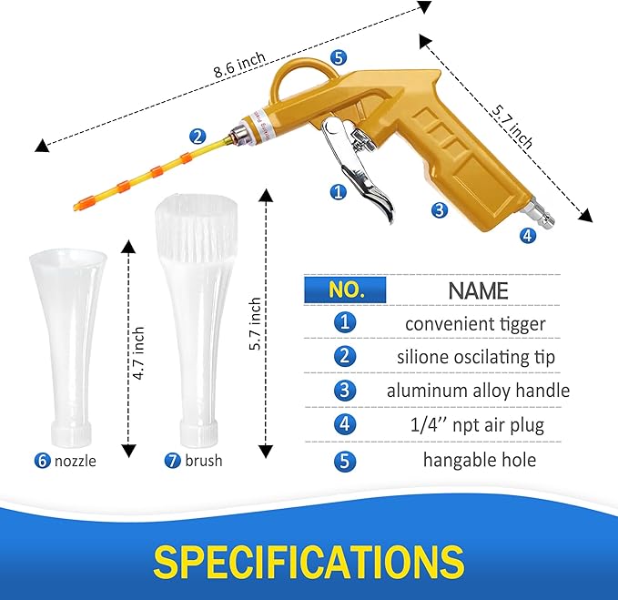 Air Blow Gun Car Detailing Interior Car Cleaning Gun High Pressure Washer Blow Out Tool Auto Detailing Air Gun Blower Duster Works with Air Compressor (Air Detailing Tool)