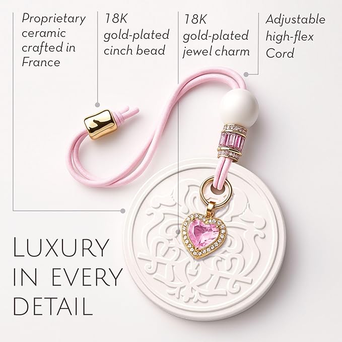 Luxury Car Air Freshener for Women - Refillable & Portable Essential Oil Fragrance Diffuser - Cute Car Accessories & Interior Decor - Mirror Hanging or Vent Clips - Pink Heart Charm, Rose Scent