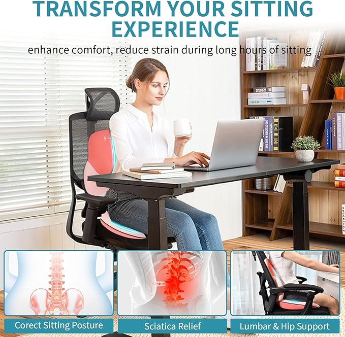 FLORICH Memory Foam Car Seat Cushion and Lumbar Support Pillow, Soft Butt Pillow for Tailbone Relief, Cute Drivers Seat Cushion for Long Driving Travel