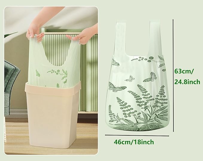 110pcs Small Trash Bags for Bathroom, Office, Kitchen,Bedroom Waste Bin 4 Gallon 1.1 Mil Thick Garbage Bags Separated Strong Rubbish Bags (Green, 110 Counts)