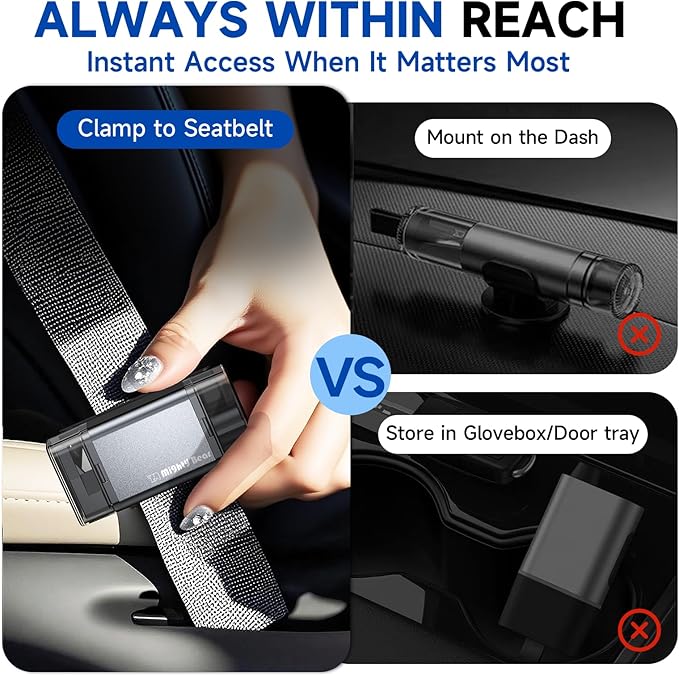 MightY Bear Window Breaker Seatbelt Cutter, 2-in-1 Car Emergency Tool, Underwater Glass Breaker for Traffic Accidents and Family Rescue - 2 Pack Gray