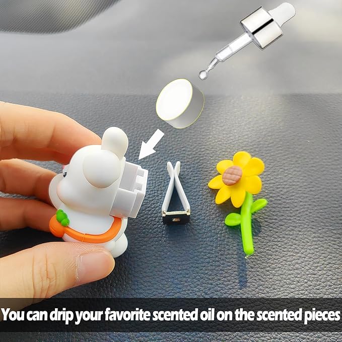 Cute Car Air Freshener for Women/Men, Pilot Car Vent Clips Creative Automotive Fragrance Air Diffuser, Outlet Flower Fan Automotive Decoration Interior Accessories (Flower Bunny)