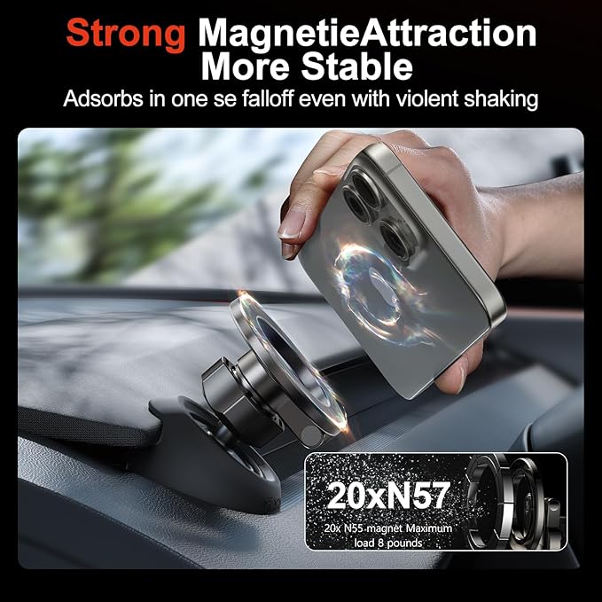 YONZEE Magnetic Phone Mount for Tesla Model Y Juniper 2024-2026 & Model 3 Highland, Dashboard Hidden Design, 360° Rotatable Car Holder, Stable Anti-Shake Mount, Does Not Block View, Easy to Install