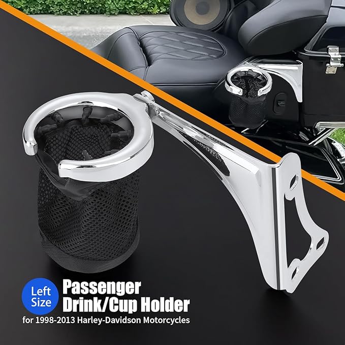 Motorcycle Passenger Cup Holder Adjustable Rear Armrest with Drink Holder for Harley Davidson Electra Glides Ultra Limiteds Road Glide 1997-2013 (Left)