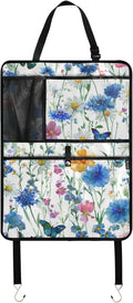 1 Pack Back Seat Car Organizer with Storage Pockets Kick Mats Back Seat Protector Hanging Car Organizer Automotive Seat Back Cover Organizers Watercolor Cornflower Daisy