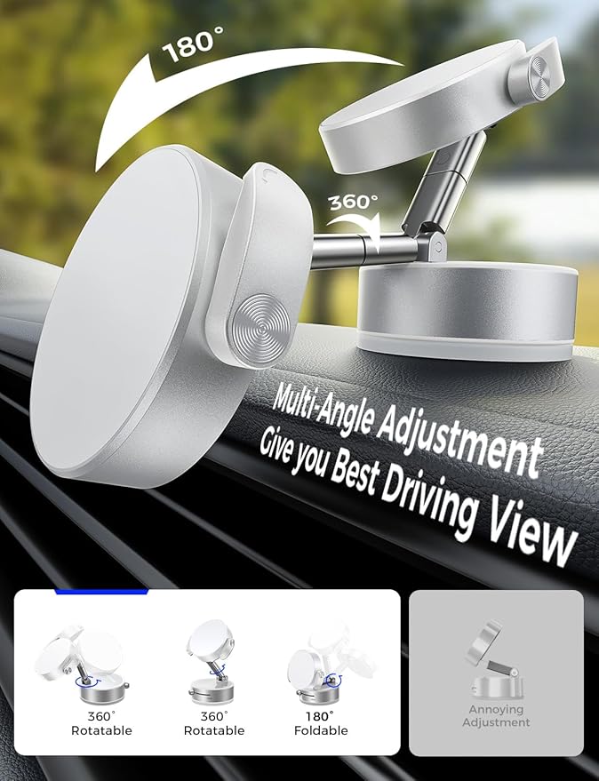 MAGIC JOHN Upgrade Ultra Magnetic Phone Holders for Your Car, Foldable Car Phone Holder Mount for Dashboard, 360° Rotatable Magnetic Phone Holder for Car, Magnetic Car Mount for iPhone All Cell Phones