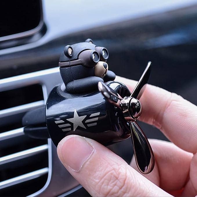 2 Pieces Car Air Fresheners, Cute Bear Pilot Car Diffuser, Propeller Air Outlet Vent Fresheners, Suitable for Automotive Interior Decoration (Bear (A+B))