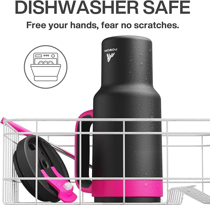 POWCAN 40 oz Tumbler with Handle, 2-in-1 Straw and Sip Lid, Leakproof, Dishwasher Safe, Insulated Stainless Steel Travel Coffee Mug, Keeps Cold for 34 Hours, Fits in Car Cup Holder (Berry)