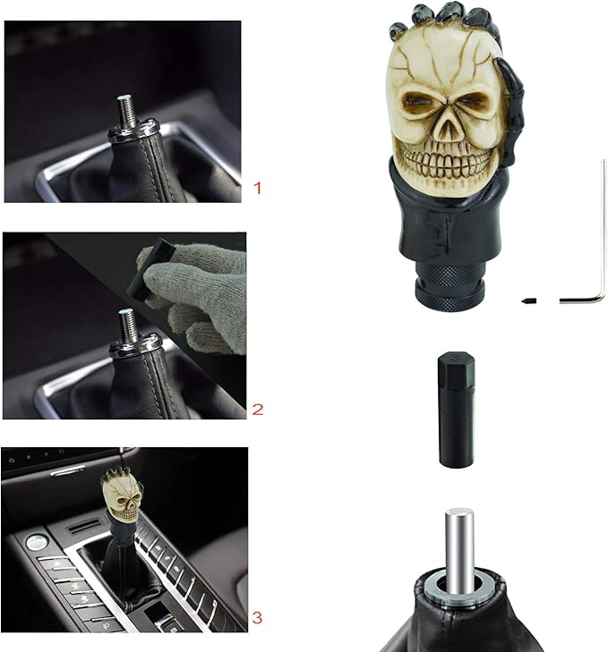 Lunsom Skull Shifter Knob Hand Bone Resin Car Transmission Shifter Stick Handle Head Fit Automatic Manual Vehicle (Black White)