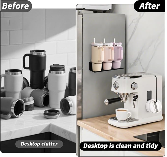 2 Pack Strong Magnetic Cup Holder for Refrigerator, Metal Tumbler Water Bottle Organizer with Lid Holder for 30/40 OZ Stanley Cup, Flexible Tumbler Racks for Kitchen Cabinet Metal Surface