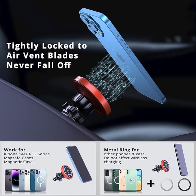 OHLPRO for Magsafe Car Mount Charger for iPhone 17 Pro Max, Dashboard Magsafe Car Phone Holder for 16 15 14 13 12 Pro/Pro Max/Plus/Mini,15W Fast Charging Vent Mount, Super Fashion & Hands Free, Red