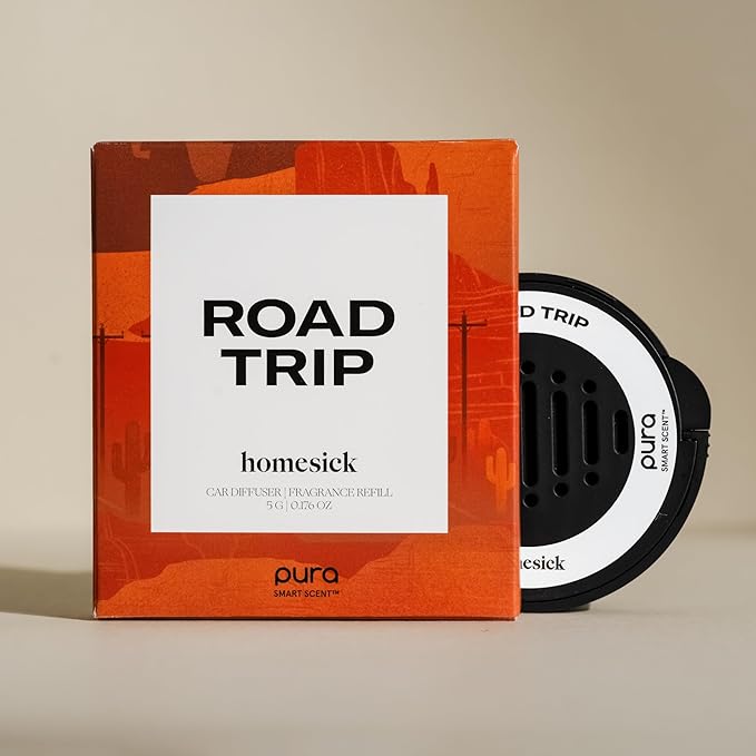 Pura and Homesick - Fragrance for Pura Car Diffuser - Clean & Safe Luxury Diffuser Scent - Long-Lasting Fragrance for 30 Days of Aroma - Spring & Summer Household Essential - Road Trip