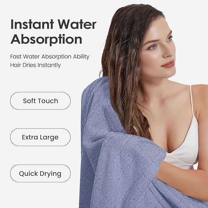 JML Bath Towels, Pack of 4, 30"x60", Large Microfiber Towel Set, Ultra Soft, Super Absorbent, Fast Drying, Perfect for Suana, Shower, Pool, Sport, Travel, Fitness, SPA,Yoga, Coral Fleece - Blue