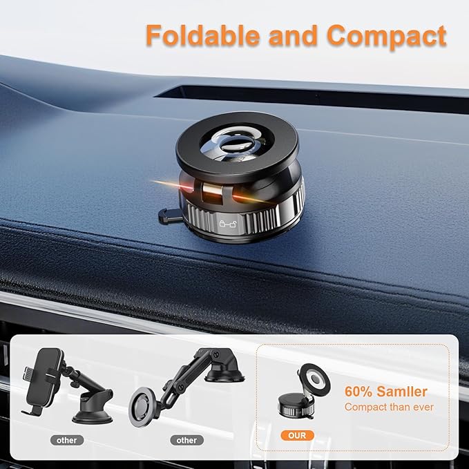 Magnetic Phone Holder for Car, 360° Adjustable Vacuum Car Phone Holder for Magsafe, 80+LBS Suction Phone Mount for Car Dash/Windshield/Screen, Phone Holders for Your Car for iPhone 17 16 15 14 13 12