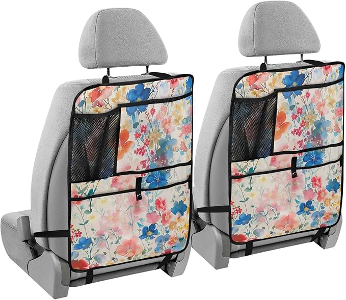 1 Pack Backseat Car Organizer with Storage Pockets Seat Back Organizers for Kids Kick Mats Backseat Protector Automotive Ink Blue Floral