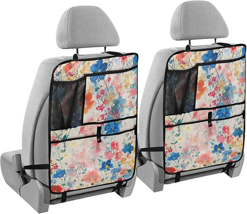 1 Pack Backseat Car Organizer with Storage Pockets Seat Back Organizers for Kids Kick Mats Backseat Protector Automotive Ink Blue Floral