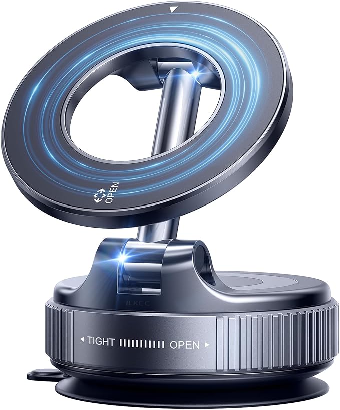 Vacuum Suction Magnetic Phone Holder, 2025 Upgraded Vacuum Suction Cup Mount for Magsafe, 360° Adjustable Foldable Portable Magnetic Car Phone Stand for Cars/Gyms/Mirrors/Smooth Surface (Black)