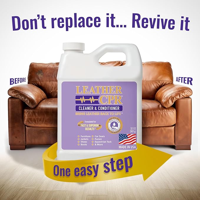 Leather CPR Leather Cleaner And Conditioner - Cleans, Conditions, Restores & Protects Leather Furniture, Handbags, Car Seats, Interior, Jackets, Boots, Purses, Shoes, Couch, Saddles, Tack & More