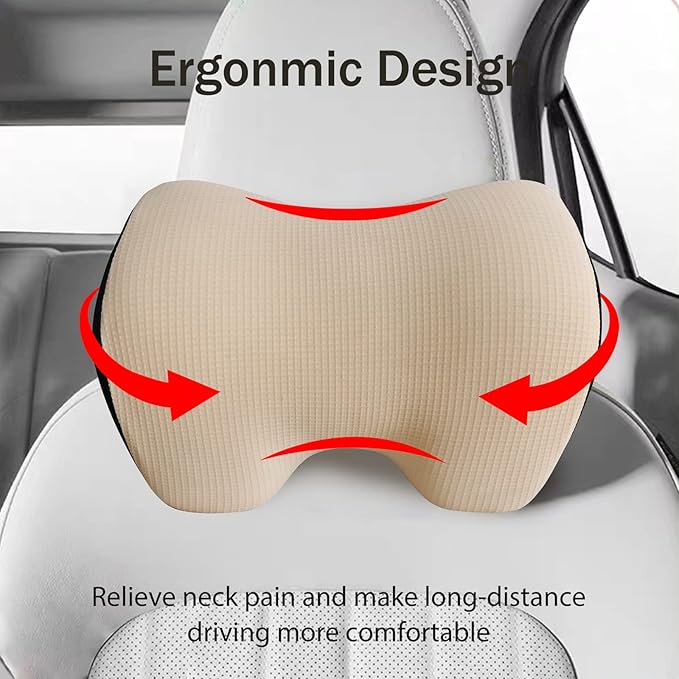 SPRFUFLY Make Restful Car Headrest Pillow, Car Pillow for Driving with Adjustable Strap, Breathable Removable Cover & Ergonomic Design - Softness Travel Car Neck Support Pillow(Beige, 1PC)