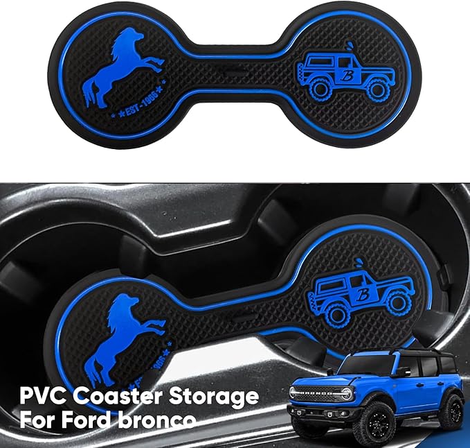 Car Cup Holder Coaster Compatible with Ford Bronco Offroad 2021-2025, Silicone Car Decorative Water Coaser, Bronco Car Accessories (Blue)