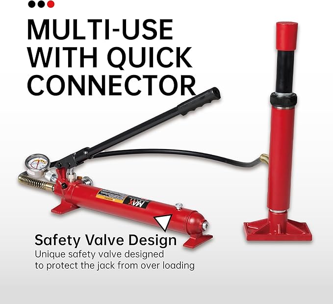 10 Ton (20,000 lbs Capacity) Porta Power Jack Hydraulic Ram Auto Body Frame Collision Repair Kit Set, 17-Pcs, with Blow Mold Carrying Case and Gauge