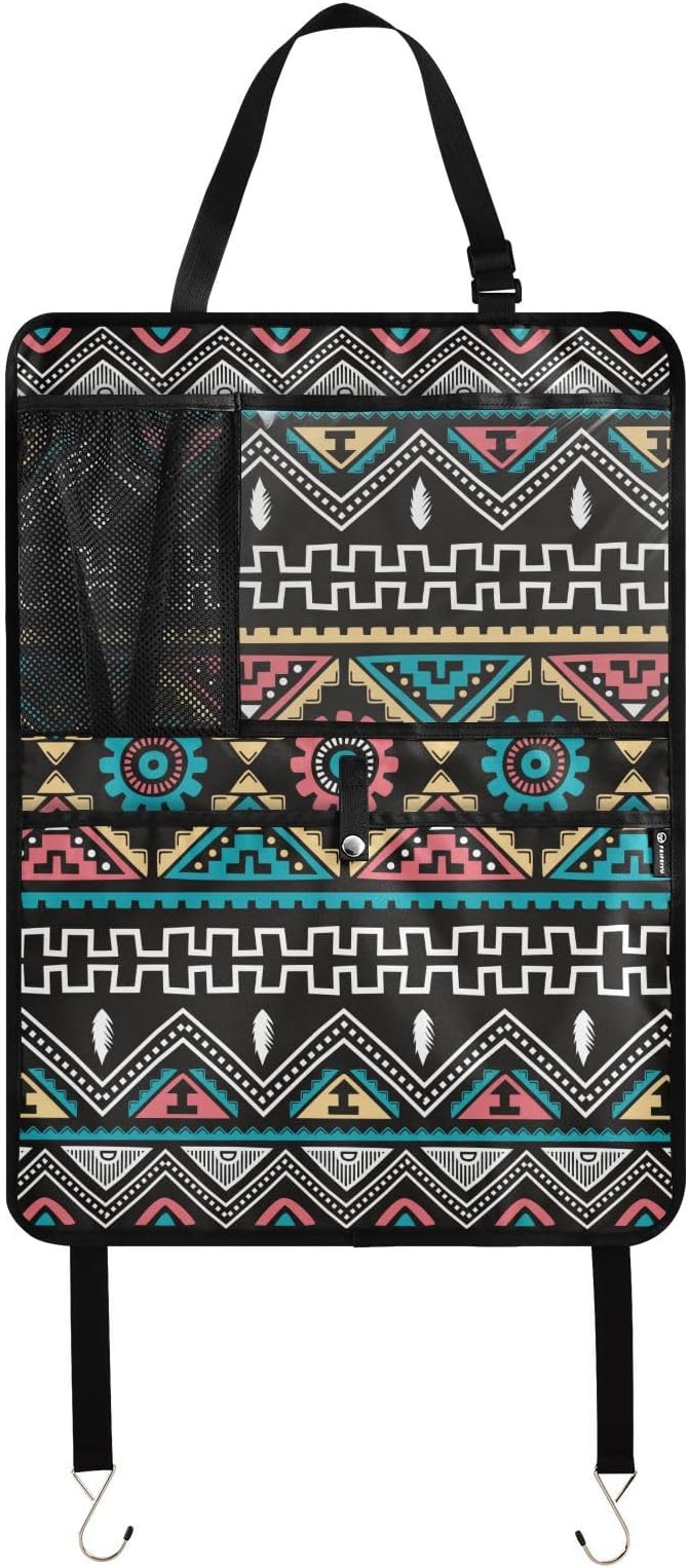 2 Pack Backseat Car Organizer with Storage Pockets Seat Back Organizers for Kids Kick Mats Backseat Protector Automotive Ethnic Style