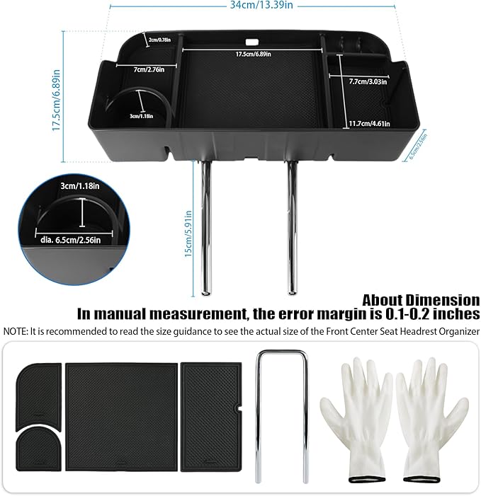 Jump Seat Front Seat Headrest Organizer for 2011-2026 Ford F150-F650 Super Duty Accessories- Truck Interior Storage Tray with Deep Cup Holder, Cable Hole, Non-Slip Silicone Mat & Coin Container