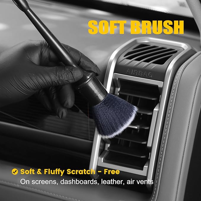 10PCS Car Detailing Brush Kit, All-in-One Interior Exterior Auto Detailing Brushes Set, Durable Ultra Soft Boars Hair Car Detail Brush, Car Cleaning Brush with Storage Bag & Car Drying Towel
