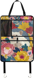 1 Pack Back Seat Car Organizer with Storage Pockets Kick Mats Back Seat Protector Hanging Car Organizer Automotive Seat Back Cover Organizers Garden Flowers Hedgehogs Colorful