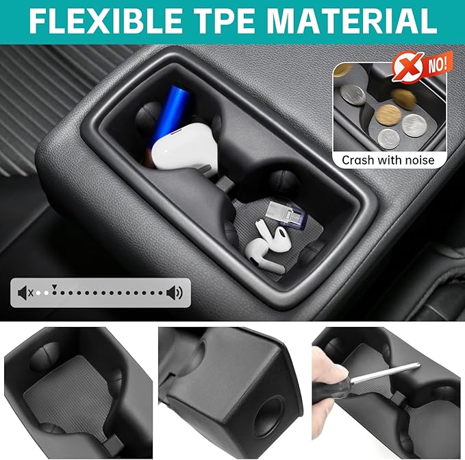 Rear Row Seat Cup Holder Organizer Compatible with 2019-2025 Toyota RAV4 Accessories, Noise-Free Water & Dust Proof TPE Insert Backseat Drink Holder for 2019-2025 RAV 4 Accessories