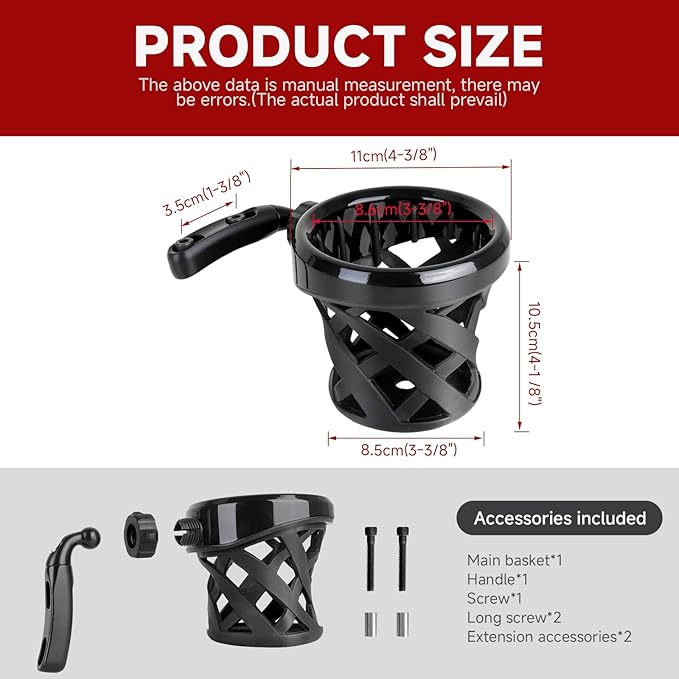 DREAMIZER Motorcycle Handlebar Drink Cup Holder Mount Water Bottle Holder with Mesh Basket Compatible with Harley Touring Road Glide Street Electra Glide Softail XL883 1200 1996-up, Black