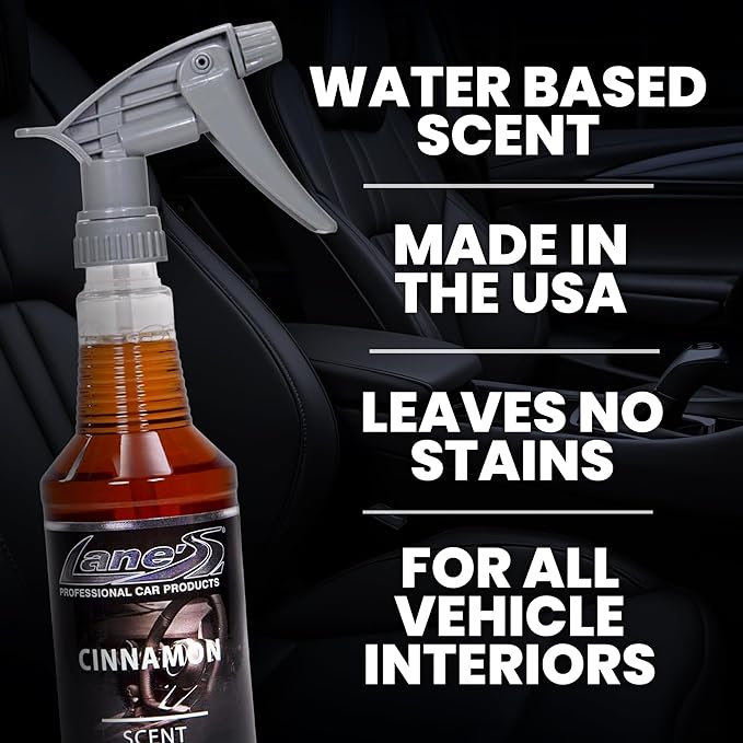 Lane's Premium Car Air Fresheners - Cinnamon Scent Water Based - 16oz Eliminate Bad Odors of Pet & Food From Car Interior Leather, Carpet, Upholstery Great For Cars, Trucks, SUVs, RVs & More
