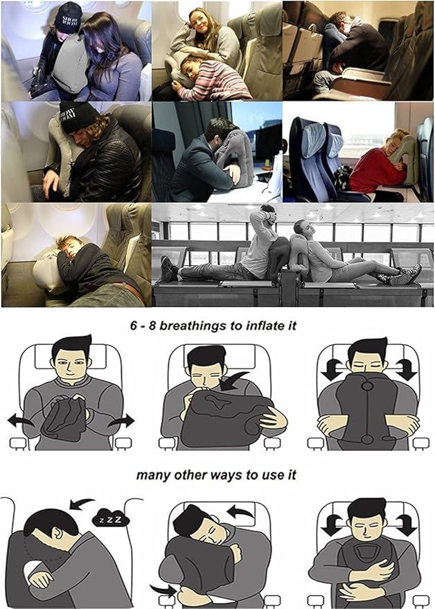 Inflatable Travel Pillows for Airplane, Blow Up Neck Pillow for Sleeping, Airplane Travel Essentials for Long Flight Support Head, Neck and Lumbar, Used for Car/Bus/Train/Office Rest, Adults Kids