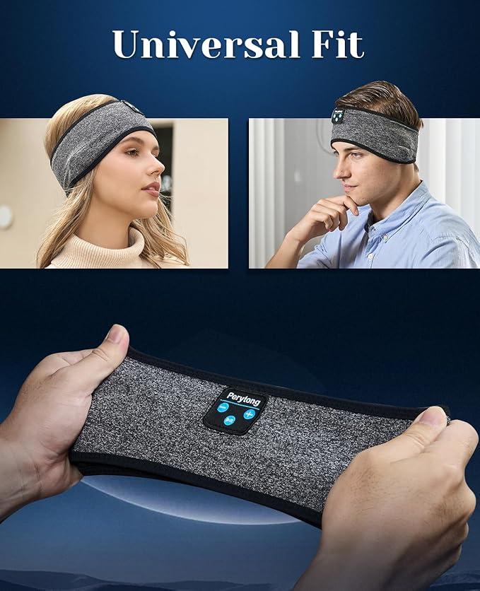 Perytong Sleep Headphones Wireless, Bluetooth Sports Headband Headphones with Ultra-Thin HD Stereo Speakers Perfect for Sleeping,Workout,Jogging,Yoga,Insomnia, Air Travel, Meditation (BlackGrey)